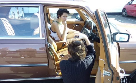 Jewellery fashion shoot for The Week magazine, featuring one of our cars - a Mercedes W116 S-Class from 1979