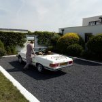 Fashion Shoot featuring Mercedes R107 500 SL which has been subject to a full restoration by Airfield Classic Cars